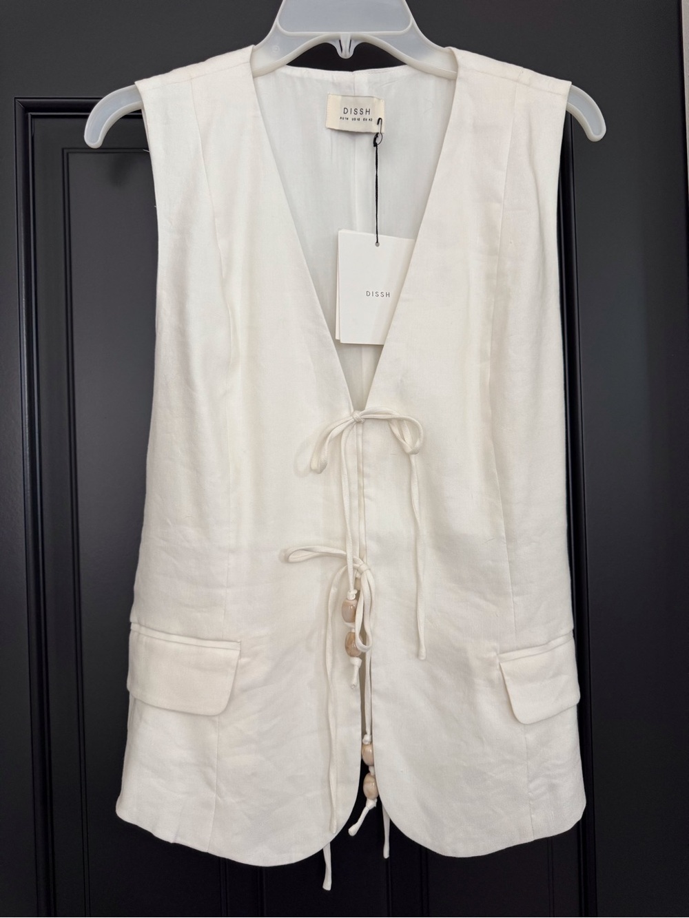 NWT DISSH LUCCA MILK TIE VEST OFF-WHITE LINEN BLEND